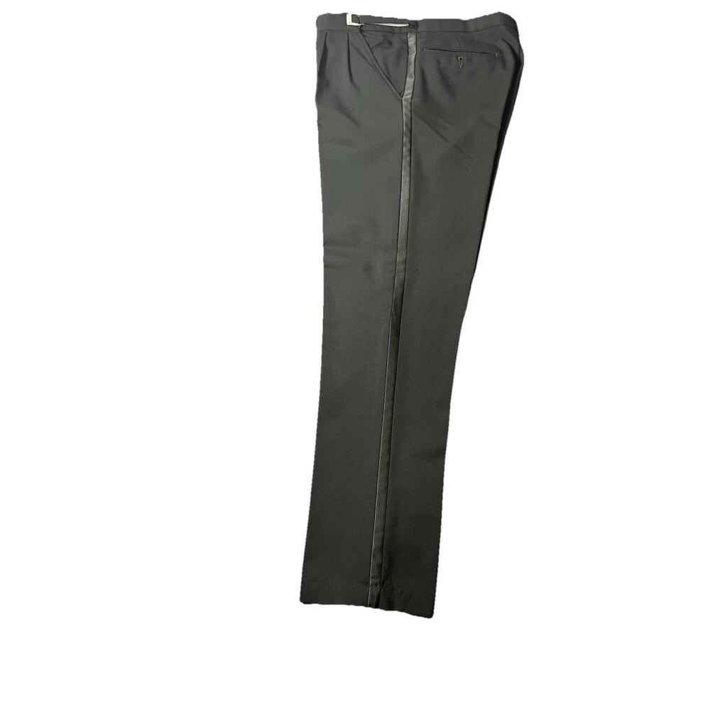 Men's Black Tuxedo Pants 100% Worsted Wool Wedding Prom 30-32" Adjustable Waist